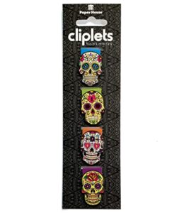 paper house productions cliplets set of 4 1″ magnetic die-cut page-top bookmarks – sugar skulls