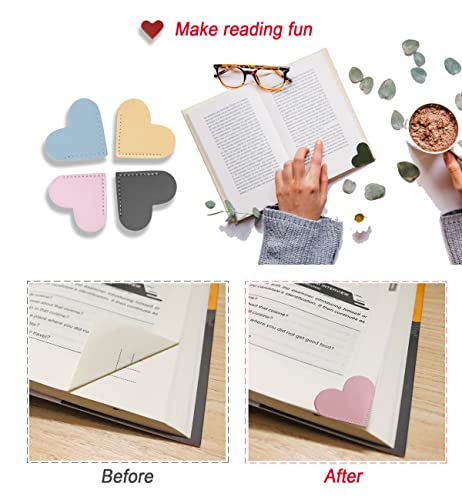 HNQCPCVU 6pcs Leather Bookmarks for Women with Heart Shape, Cute Corner Bookmark, Book Accessories for Reading Lovers, Book Markers for Women, Bookmarks for Book Lovers (Heart)