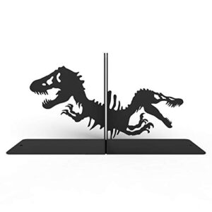 dinosaur bookends, bookends for shelves, book ends for office, modern bookends for desk and bookshelves, metal bookends, heavy duty metal black bookend support, creative book ends.