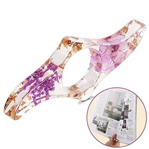 benbo page holders for reading, dried flower resin thumb book holder transparent handmade personalized flower resin book opener bookmarks reading ring book accessories for book lovers (purple)