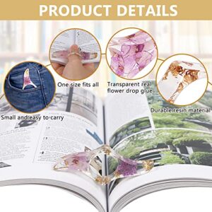 BENBO Page Holders for Reading, Dried Flower Resin Thumb Book Holder Transparent Handmade Personalized Flower Resin Book Opener Bookmarks Reading Ring Book Accessories for Book Lovers (Purple)