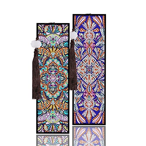 hardware store 112 2 Pieces Mandala Style Diamond Painting Bookmarks PU Leather Art Bookmarks with Tassels Rhinestone Bookmarks Art Kit Best Painting Gifts for DIY Artwork, B-1026