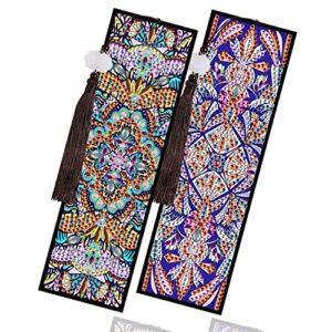 hardware store 112 2 Pieces Mandala Style Diamond Painting Bookmarks PU Leather Art Bookmarks with Tassels Rhinestone Bookmarks Art Kit Best Painting Gifts for DIY Artwork, B-1026