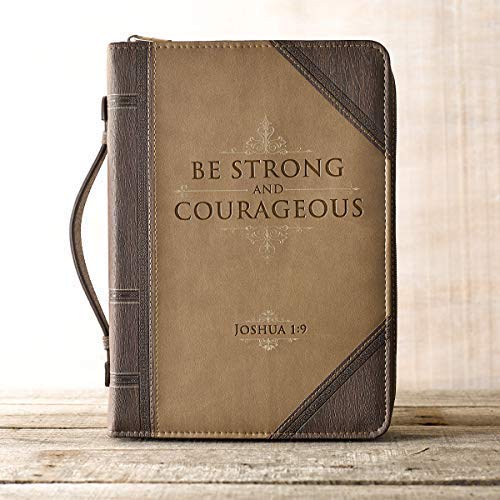 Personalized Custom Bible Cover for Men Brown Joshua 1:9 Faux Leather Christian Gift for Father, Brother, Son, Grandpa, Grandson Laser Engraved Imprinting Your Text Name (Medium)