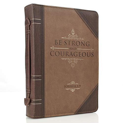 Personalized Custom Bible Cover for Men Brown Joshua 1:9 Faux Leather Christian Gift for Father, Brother, Son, Grandpa, Grandson Laser Engraved Imprinting Your Text Name (Medium)