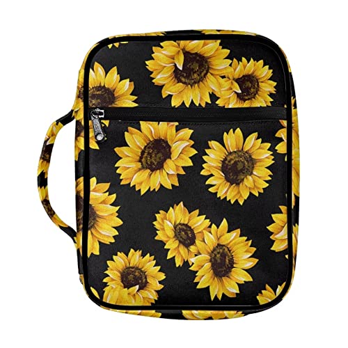 BIGCARJOB Sunflower Black Print Bible Covers for Women with Pockets,Bible Study Bag Bible Protective Large Size Bible Carrying Case Carrier Tote Bag Bible Hand Bag Bible Accessories with Handle Pocket