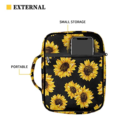 BIGCARJOB Sunflower Black Print Bible Covers for Women with Pockets,Bible Study Bag Bible Protective Large Size Bible Carrying Case Carrier Tote Bag Bible Hand Bag Bible Accessories with Handle Pocket