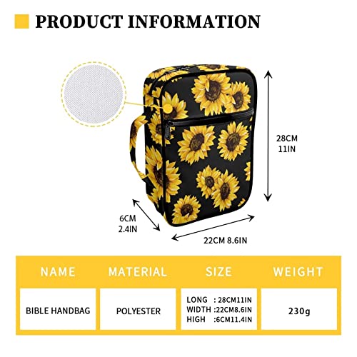 BIGCARJOB Sunflower Black Print Bible Covers for Women with Pockets,Bible Study Bag Bible Protective Large Size Bible Carrying Case Carrier Tote Bag Bible Hand Bag Bible Accessories with Handle Pocket