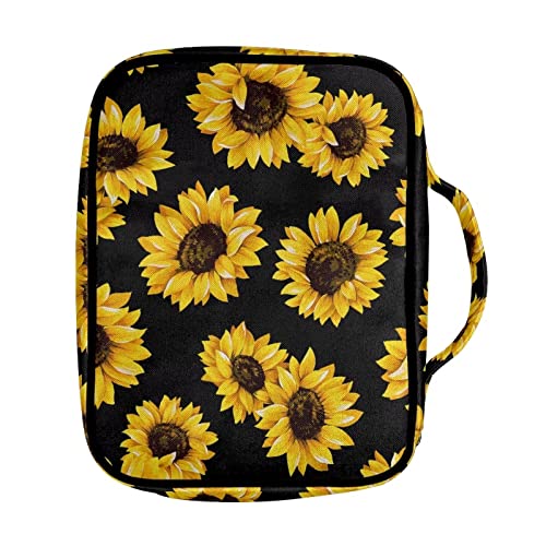 BIGCARJOB Sunflower Black Print Bible Covers for Women with Pockets,Bible Study Bag Bible Protective Large Size Bible Carrying Case Carrier Tote Bag Bible Hand Bag Bible Accessories with Handle Pocket