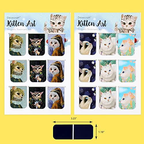 Desecraft 18Pcs Cute Cats Magnetic Bookmarks Page Markers Clips for Kids Woman Teacher Students Reading Planner Books School Office Stationery