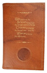 alcoholics anonymous aa soft paperback big book cover serenity prayer & medallion holder tan