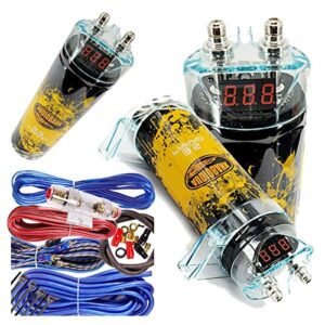 audiobank 3.5 farad capacitor car audio 3500 watts power 12v car digital power 3 digit display and complete 1500 watts 8 gauge car amplifier installation wiring kit blue