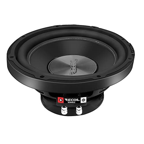 RECOIL RW8D2 Echo Series 8 Inch 400 Watts Power Dual 2 Ohm Voice Coil, 2" Black-Coated 4 Layer High Temperature Voice Coil, Competition Grade Pressed Paper Cone, Car Audio Subwoofer