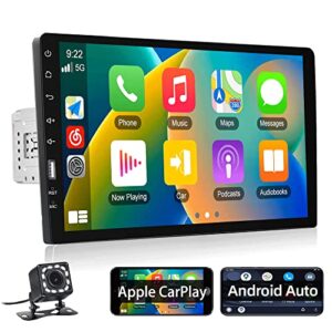 9 inch single din car stereo touchscreen radio with apple carplay, bluetooth, android auto, mirrorlink, backup camera, fm/am car radio, usb/sd/aux-in, fast charging, subwoofer