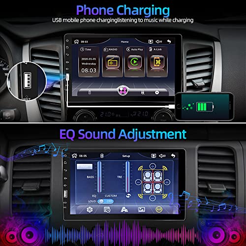 9 Inch Single Din Car Stereo Touchscreen Radio with Apple Carplay, Bluetooth, Android Auto, MirrorLink, Backup Camera, FM/AM Car Radio, USB/SD/AUX-in, Fast Charging, Subwoofer