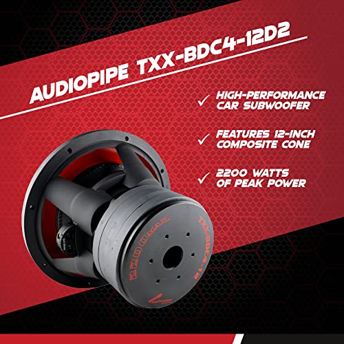 AudioPipe Sub-BDC4-12D2 12 Inch 2200 Watts Dual 2 Ohm Car Audio Subwoofer & QPower QBOMB12VL Single 12 Inch Vented Ported Sub Box Enclosure