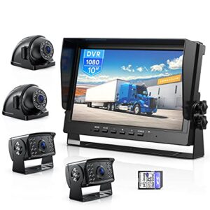 zeroxclub 10″ hd backup camera system kit, loop recording large monitor with wired rear view camera, ir night vision waterproof camera with safe parking lines for bus, semi-truck, trailer, rv, by104a