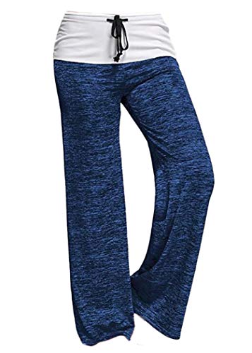 Andongnywell Women's Comfy High Waist Casual Loose Drawstring Wide Leg Lounge Pants (Blue,X-Large)