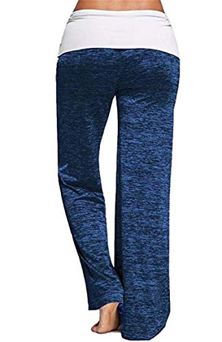 Andongnywell Women's Comfy High Waist Casual Loose Drawstring Wide Leg Lounge Pants (Blue,X-Large)