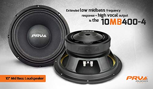 PRV AUDIO 10MB400-4 10" Midbass Speaker - 10 Inch Mid Bass Loudspeaker for Pro Audio Systems - 4 Ohms, 400 Watts Program Power, 200 Watts RMS Power, 96 dB 10 Inch Mid-Bass Speaker (Single)