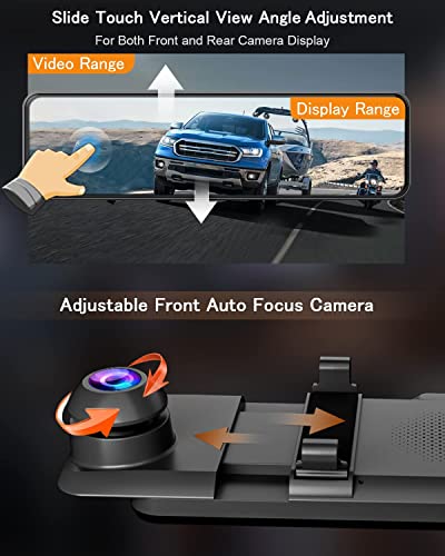 AX2V 11" Mirror Dash Cam - 1080P Front and Rear Dual Recording, Waterproof Backup Camera with Super Night Vision, Full Touch Screen for Car Reversing Assistance and Parking Monitoring