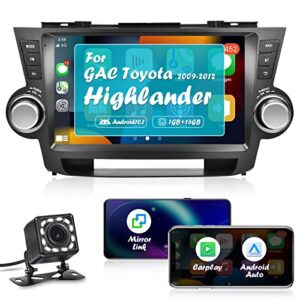 for 2009-2012 toyota highlander radio, roinvou android 10.1 carplay stereo with 10.1” touch screen bluetooth car audio receiver support android auto mirror link gps wifi swc fm radio backup camera