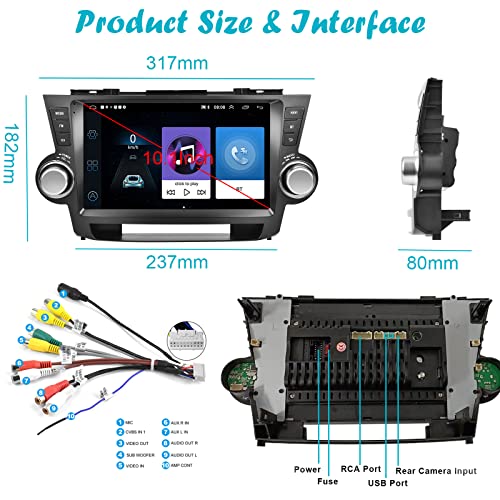 for 2009-2012 Toyota Highlander Radio, Roinvou Android 10.1 CarPlay Stereo with 10.1'' Touch Screen Bluetooth Car Audio Receiver Support Android Auto Mirror Link GPS WiFi SWC FM Radio Backup Camera