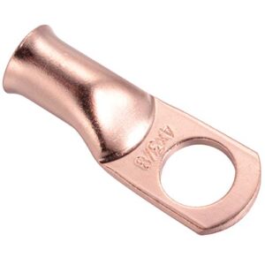 10 Pcs Copper Lugs Ring Terminals Connectors, 3/8” Stud Size for 4 AWG Wire. Battery Cable Ends