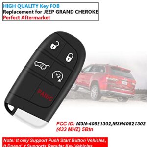 Proximity Smart Keyless Entry Car Remote Fob fit Jeep Grand Cherokee 2014-2021 Replacement for FCC ID: M3N-40821302 68143505AC 68143505AA 1 PCS