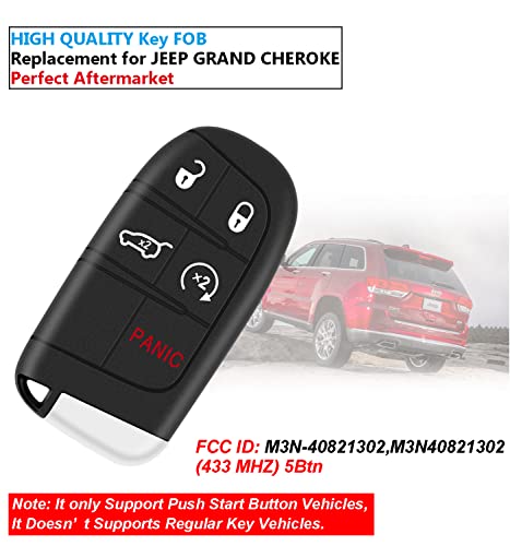 Proximity Smart Keyless Entry Car Remote Fob fit Jeep Grand Cherokee 2014-2021 Replacement for FCC ID: M3N-40821302 68143505AC 68143505AA 1 PCS