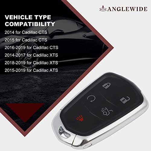 ANGLEWIDE Car Key Fob Keyless Entry Remote Replacement for Cadillac XTS 15-19 14-19 for Cadillac CTS for Cadillac ATS (FCC HYQ2AB) 5 Buttons Black 1pad