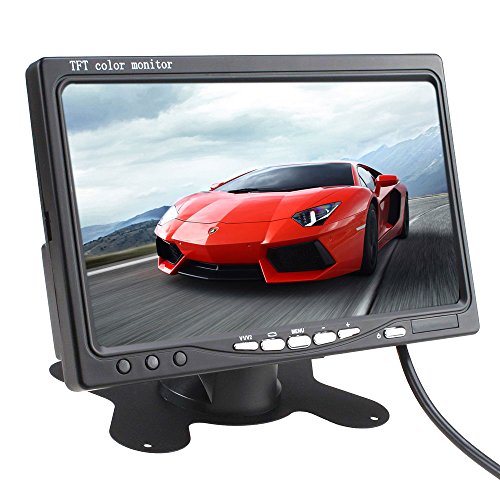 Kasionvi 7 Inch Tft-LCD Car Monitor 2 Video Input Car Rearview Headrest Monitor DVD VCR Monitor with Remote and Stand & Support Rotating The Screen 800480rgb 8pin Connect