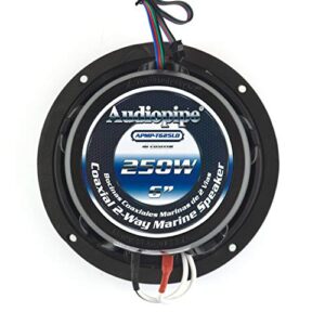 Audiopipe APMP-T625LD 6.5 Inch 250 Watt Max, 4 Ohm Marine Audio 2 Way Coaxial Stereo Speaker with LED Lights and 1.2 Inch Kapton Voice Coil, Silver