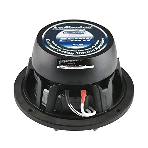 Audiopipe APMP-T625LD 6.5 Inch 250 Watt Max, 4 Ohm Marine Audio 2 Way Coaxial Stereo Speaker with LED Lights and 1.2 Inch Kapton Voice Coil, Silver