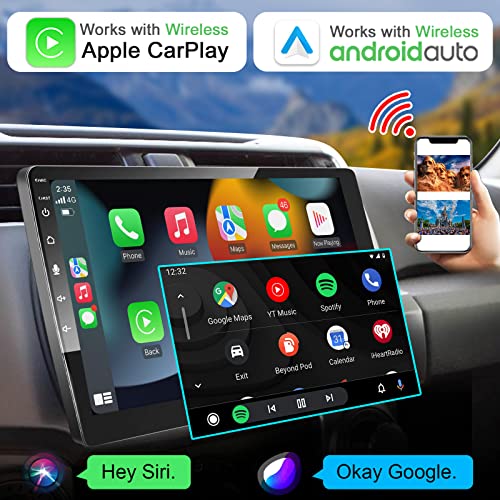 Double Din Touchscreen Car Stereo Wireless CarPlay Android Auto 10 Inch Detachable Screen Car Player with Backup Camera 8-Core 2+32G Android Car Radio GPS Navigation AM/FM Bluetooth WiFi 2Din Headunit