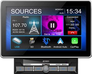 jensen car1000 10.1″ extra large touchscreen media receiver with apple carplay and android auto l built-in bluetooth with a2dp music streaming and phonebook support