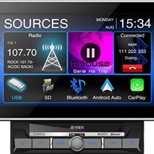 Jensen CAR1000 10.1" Extra Large Touchscreen Media Receiver with Apple CarPlay and Android Auto l Built-in Bluetooth with A2DP Music Streaming and Phonebook Support