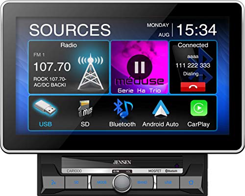 Jensen CAR1000 10.1" Extra Large Touchscreen Media Receiver with Apple CarPlay and Android Auto l Built-in Bluetooth with A2DP Music Streaming and Phonebook Support