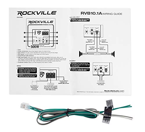 Rockville RVB10.1A 10" 500W Powered Car Subwoofer+Sub Enclosure Box+Amp Wire Kit