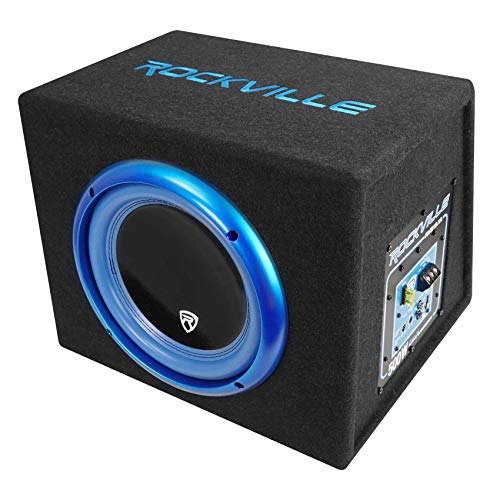 Rockville RVB10.1A 10" 500W Powered Car Subwoofer+Sub Enclosure Box+Amp Wire Kit