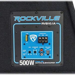 Rockville RVB10.1A 10" 500W Powered Car Subwoofer+Sub Enclosure Box+Amp Wire Kit