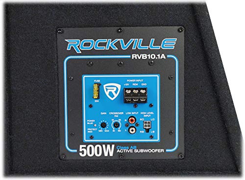 Rockville RVB10.1A 10" 500W Powered Car Subwoofer+Sub Enclosure Box+Amp Wire Kit