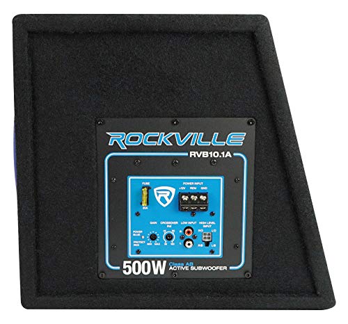 Rockville RVB10.1A 10" 500W Powered Car Subwoofer+Sub Enclosure Box+Amp Wire Kit