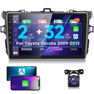 2g 32g android 11 car radio for toyota corolla 2009-2013 with carplay android auto, 9” touch screen car stereo bluetooth navigation media player gps hi-fi wifi fm rear camera
