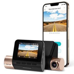 70mai dash cam lite 2, 1080p full hd smart dash camera for cars with superior night vision, wdr, parking mode, time-lapse mode, optional gps, loop recording, ios/android app control