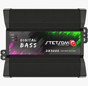 stetsom digital bass db 3000 2 ohms mono car amplifier, 3000.1 3k watts rms, 2Ω stable car audio, hd bass sound quality, crossover & bass boost, car stereo speaker subwoofer md, smart coolers