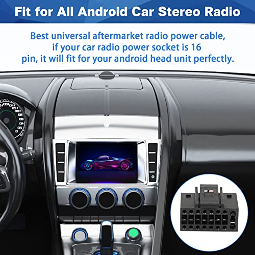 Android Radio Wiring Harness Adapter Replacement for Select Android Car Stereo 16 Pin ISO Connector