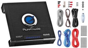 planet audio ac1500mk car amplifier and 8 gauge wiring kit – 1500 watts max power, 2/4 ohm stable, class ab, monoblock, mosfet power supply, remote subwoofer control