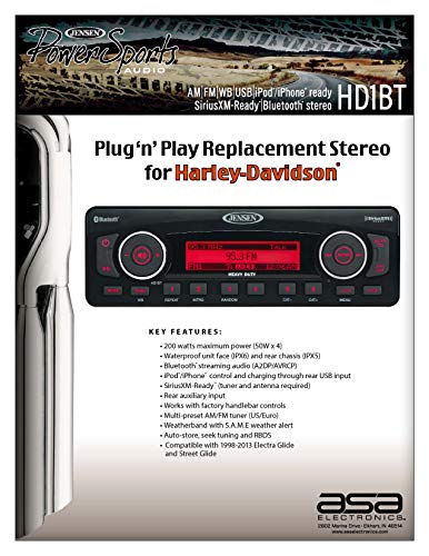 Jensen HD1BT AM/FM/WB/USB/SiriusXM Ready/Bluetooth Stereo with Full iPhone/iPod Controls, 50W x 4 Maximum Power Output, Bluetooth Streaming Audio (A2DP, AVRCP), AM/FM tuner (US/Euro) (Renewed)