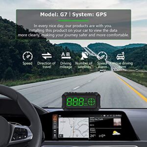 AWOLIMEI Heads Up Display for Cars G7, GPS Speedometer with Over-Speed Alarm Fatigue Driving Warning, USB Plug & Play, for All Cars